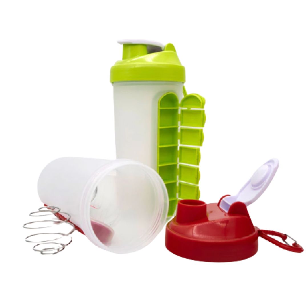 Fitness Water Bottle with Pill Box & Shaker Ball