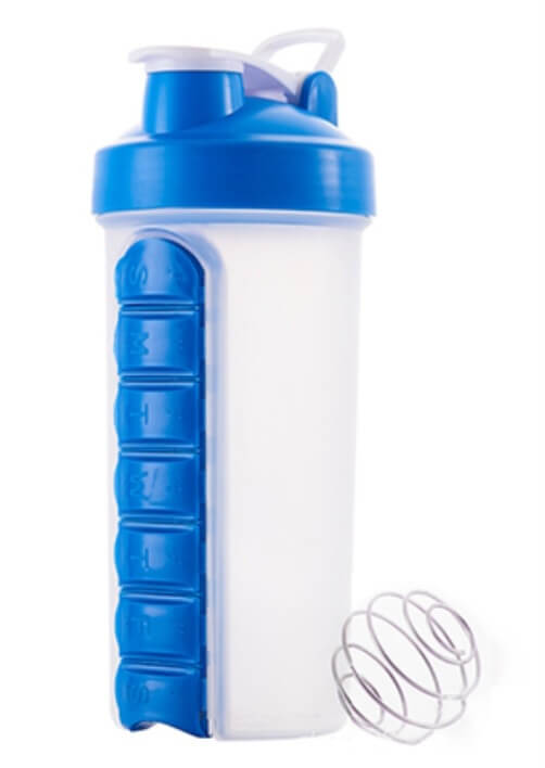 Fitness Water Bottle with Pill Box & Shaker Ball