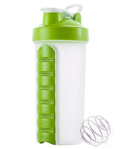 Fitness Water Bottle with Pill Box & Shaker Ball