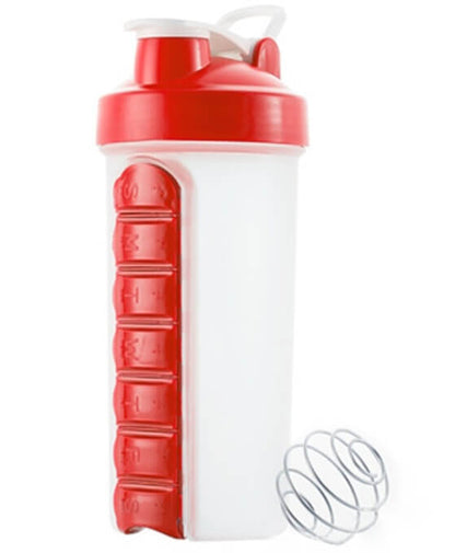 Fitness Water Bottle with Pill Box & Shaker Ball